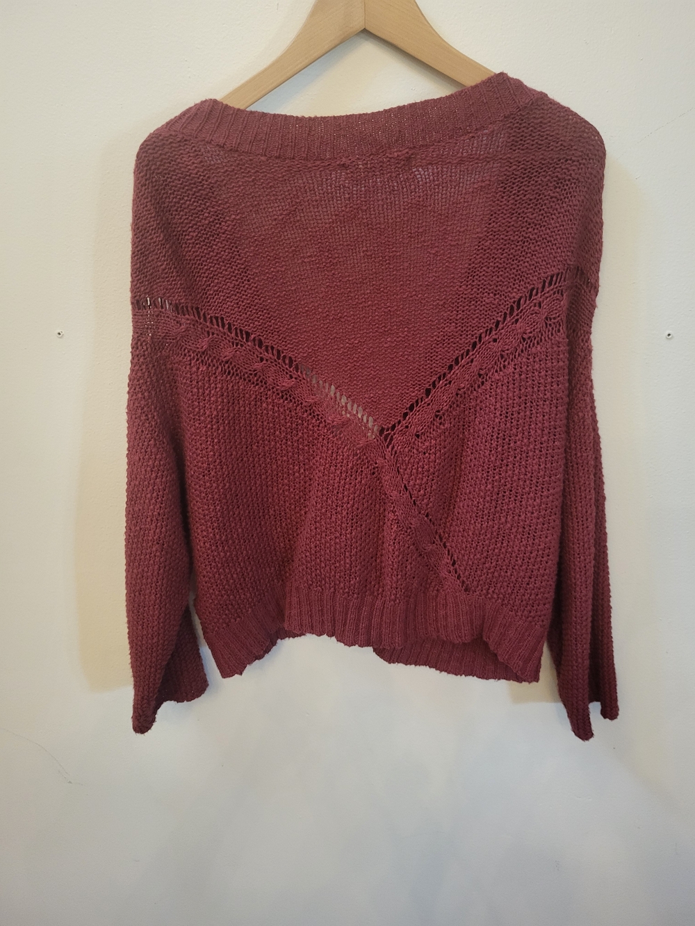 Natural Life Brand. Cotton Cable Open Knit V-Neck Cardigan- Rustic Red Color - Picture 6 of 6